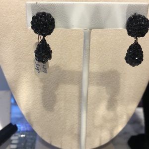 Petite Jet Black Enamel & Crystal Designer Pear Drop-Clip ons